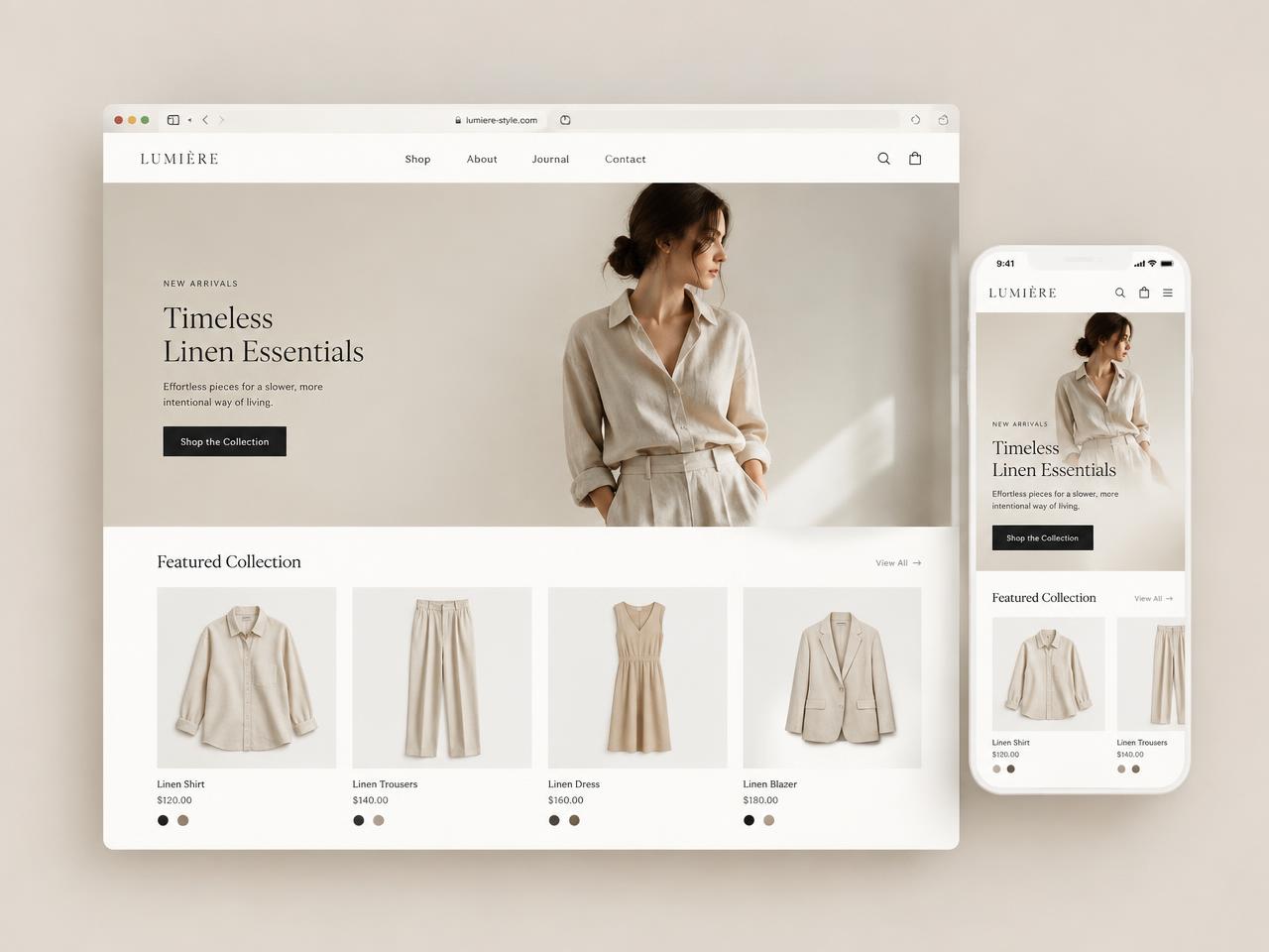 Lumière Linen Store — E-commerce Website design preview